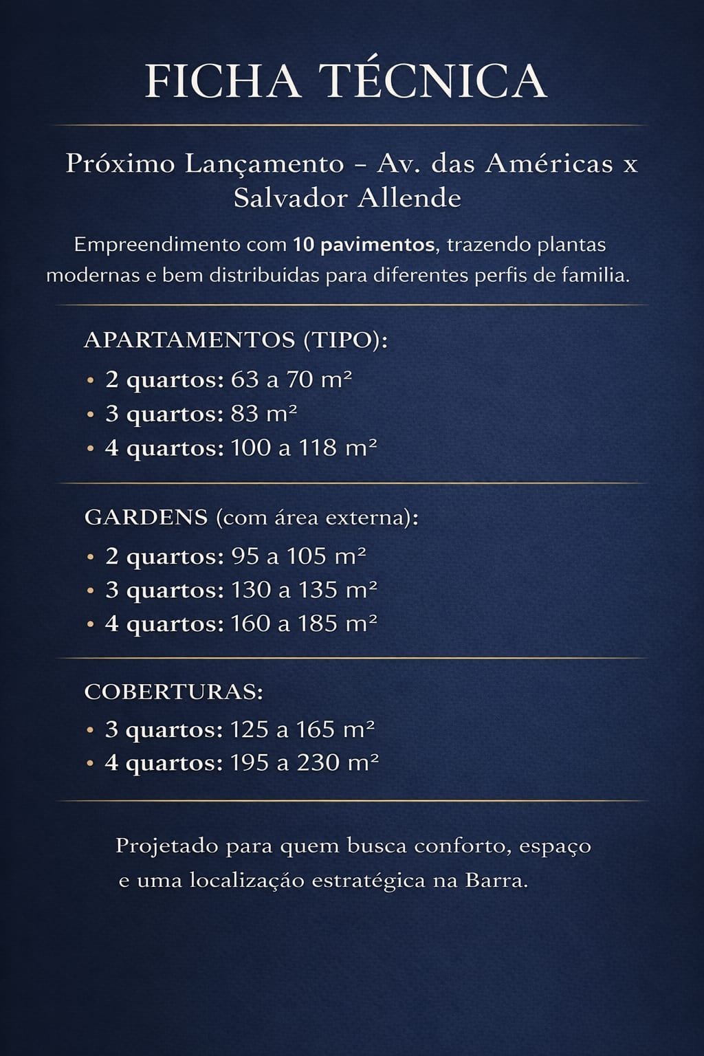 Ficha técnica do próximo lançamento na Barra